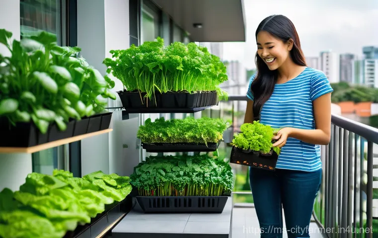 도시농업과 기후 변화 적응 - **Prompt:** A vibrant and lush urban balcony garden in a modern Malaysian city. A cheerful Malay mot...