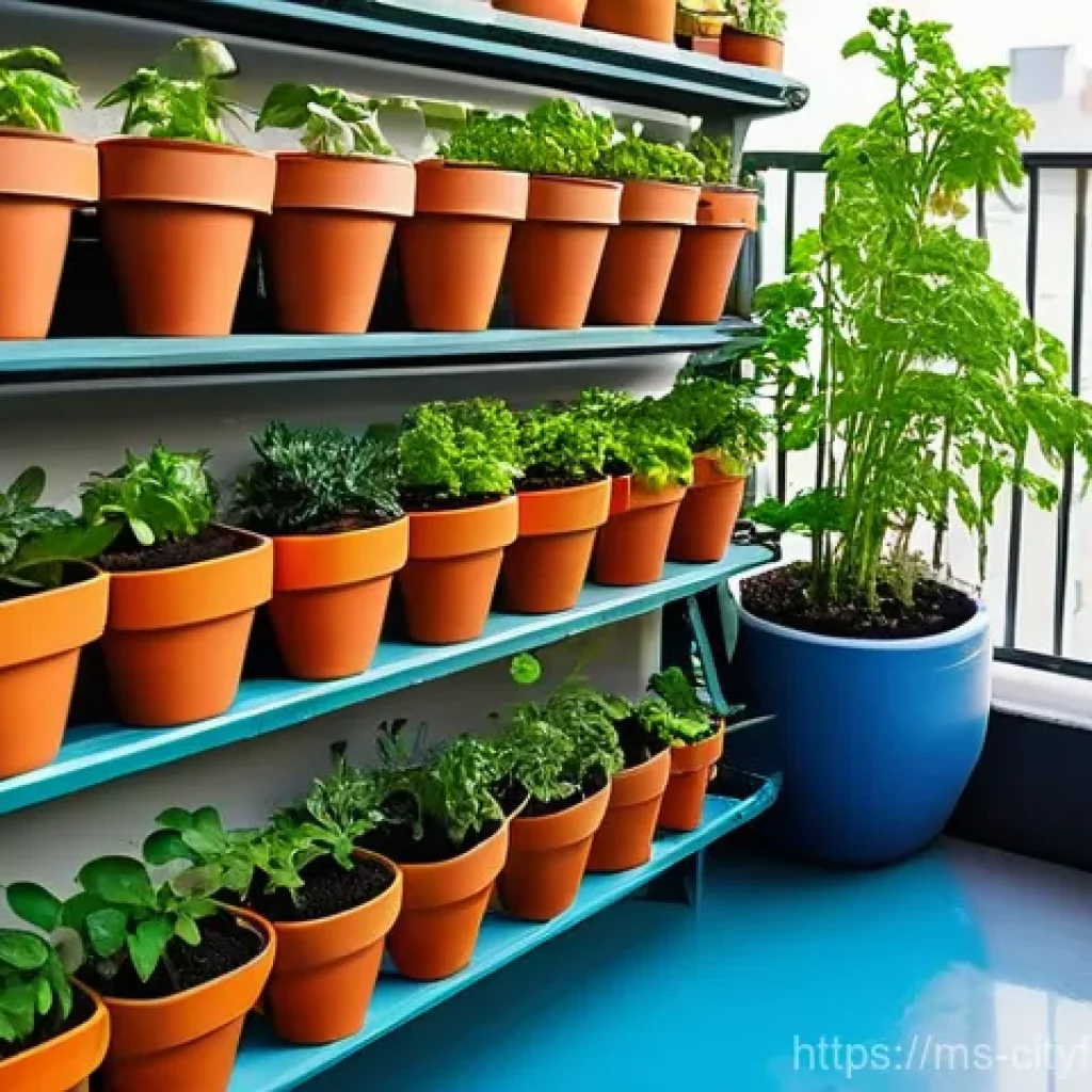 도시농업 지속 가능한 농업 - **"Vibrant Urban Balcony Oasis":** A bright, sunlit apartment balcony transformed into a lush edible...