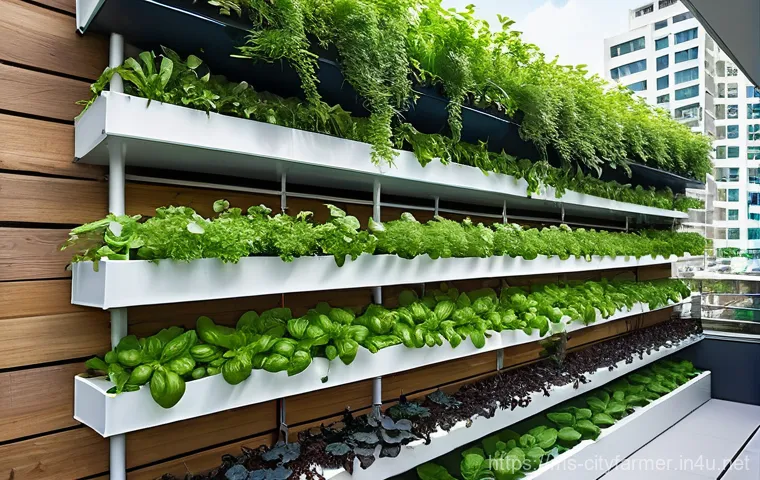 도시농업 세미나 및 워크숍 - **Prompt 1: Modern Balcony Oasis with Hydroponics and Vertical Garden**
"A vibrant, sunlit balco...