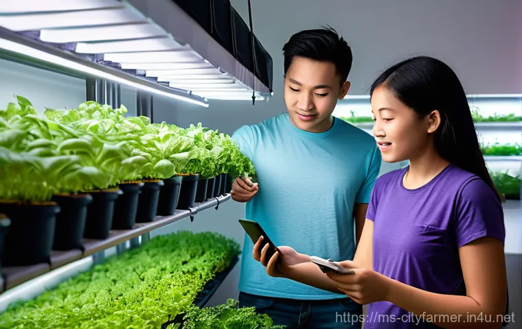 도시농부 신기술 활용 - **Prompt:** A young Malaysian woman in her late 20s, wearing a simple t-shirt and modest shorts, sta...