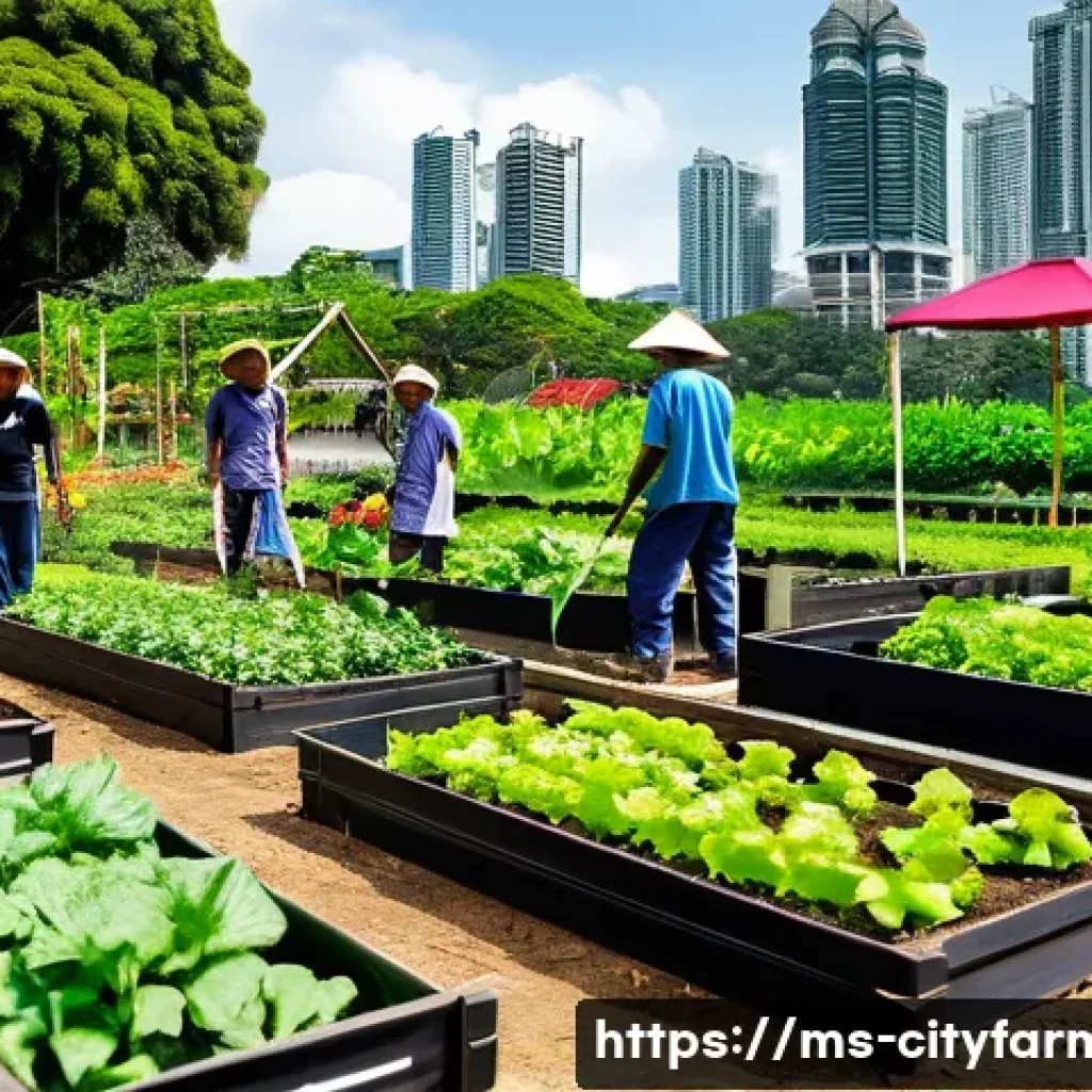 도시농업 참여형 커뮤니티 만들기 - **Prompt 1: A Thriving Malaysian Community Garden**
"A vibrant, bustling community garden in an ...