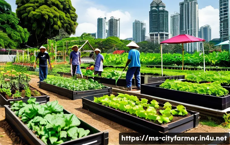 도시농업 참여형 커뮤니티 만들기 - **Prompt 1: A Thriving Malaysian Community Garden**
"A vibrant, bustling community garden in an ...